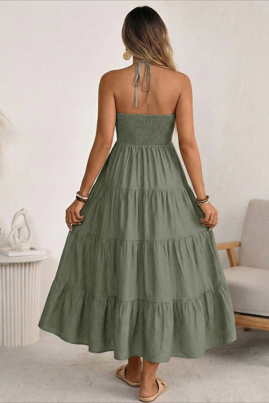 Halter V Neck Maxi Dress
