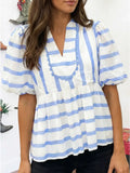 Split V Stripe Short Sleeve Top