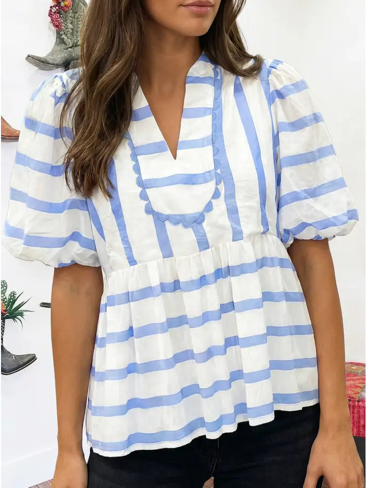 Split V Stripe Short Sleeve Top