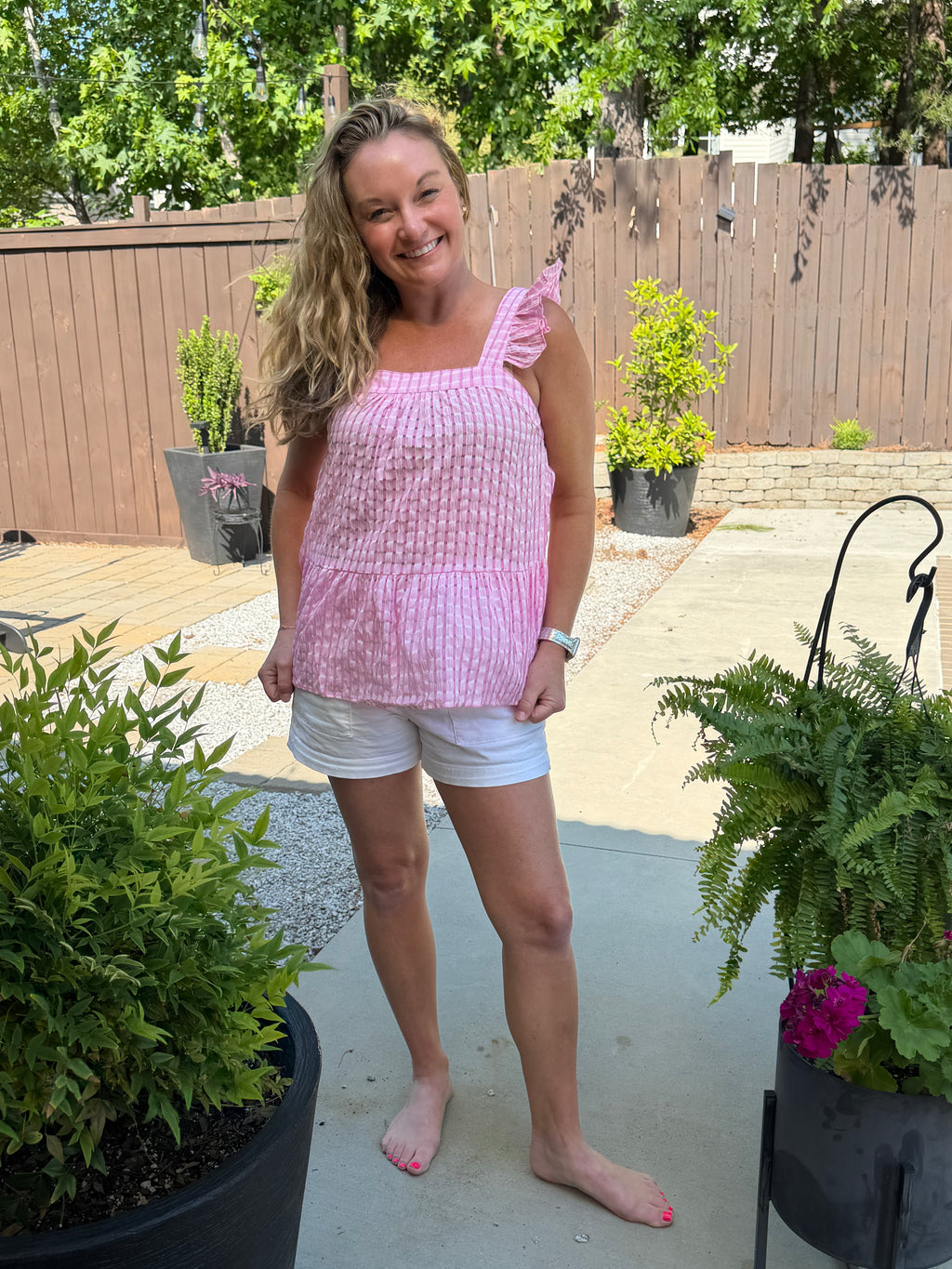 THML Flutter Sleeve Tiered Stripe Top