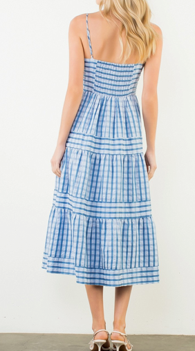 THML Midi Thin Stripped Strap Tiered Dress
