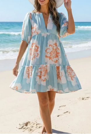 V Neck Floral Summer Dress