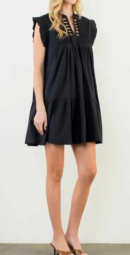 THML Pleated Split Neck Dress