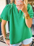 Bright Green Textured Puff Sleeve Top