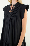 THML Pleated Split Neck Dress