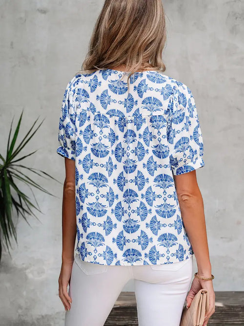 Blue Geometric Print with Tassels