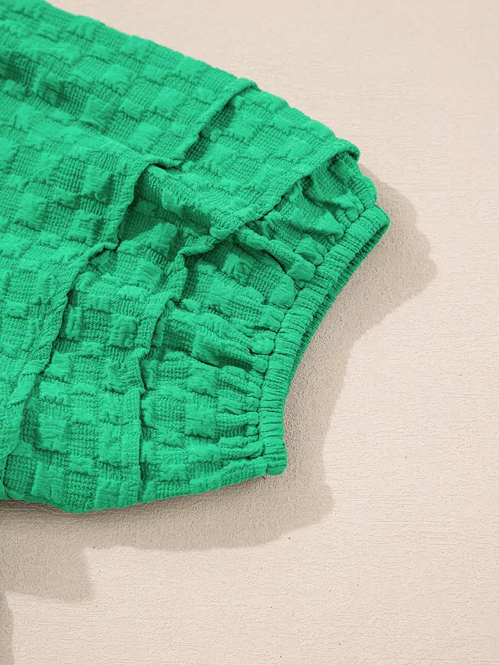 Bright Green Textured Puff Sleeve Top
