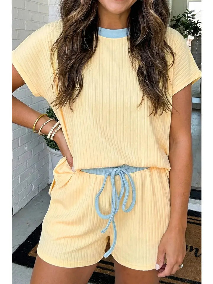 Ribbed Yellow Tee Short Set