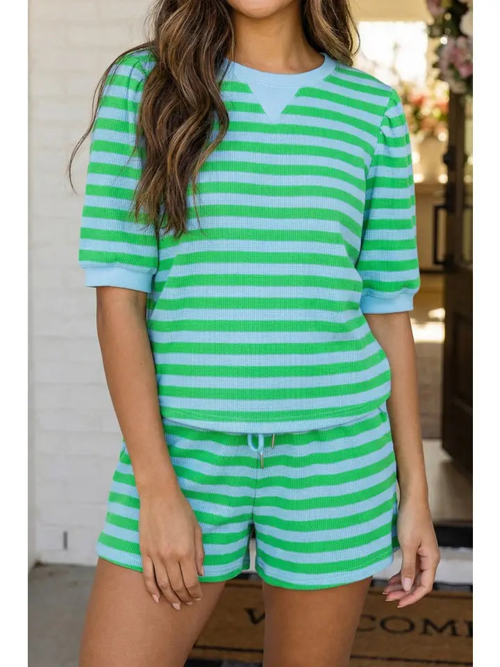 Stripe Puff Sleeve Tee and Short Set